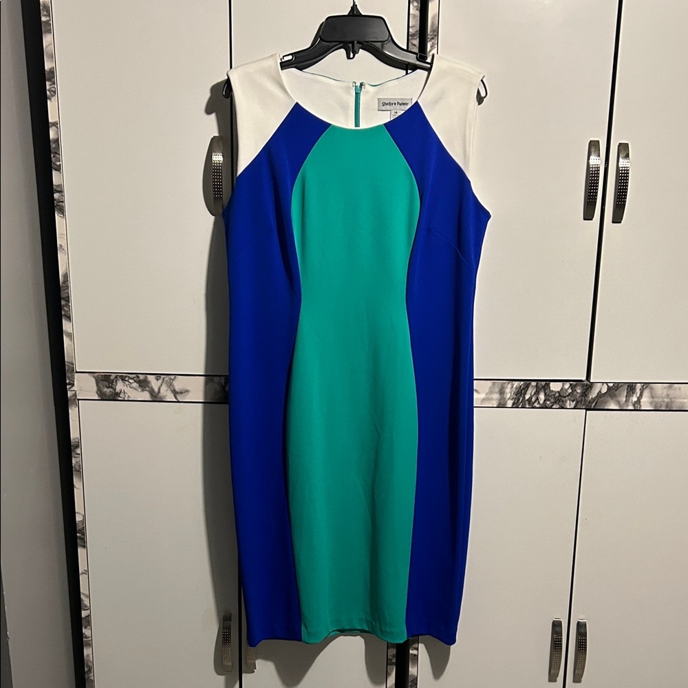 Shelby & Palmer Blue, Teal, and White Midi Dress